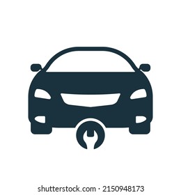 Car Fix Service Silhouette Icon. Auto Mechanic Maintenance Glyph Pictogram. Automotive Repair Concept with Wrench Icon. Vehicle Transportation Technology Assistance. Isolated Vector Illustration.