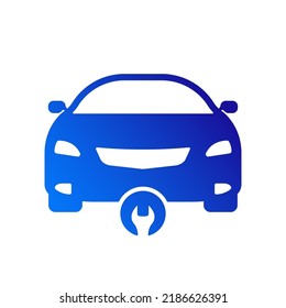 Car Fix Service Silhouette Icon. Auto Mechanic Maintenance Glyph Pictogram. Automotive Repair Concept with Wrench Icon. Vehicle Transportation Technology Assistance. Isolated Vector Illustration.