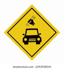 Car fixing station yellow sign,vehicle service road sign Illustration vector