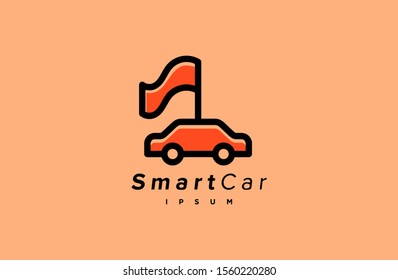 car and flag icon logo template for your business company brand. flat line style