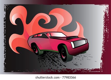 Car  with flame background.