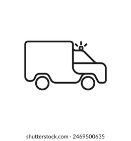 Car with flashing beacon vector. Special transport car vector icon. Truck with flashing light vector. Ambulance simple linear icon. Vector illustration.