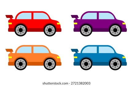 Grafikressourcen für Car-Flat-Clip-Grafiken. Rennwagen Set Sammlung Element Vektorgrafik druckbar für Kinderbuch
