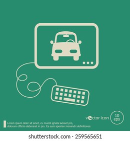 Car and flat design elements. Line icons for application development, web page coding and programming, web design, creative process, social media, seo.