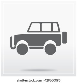 Car. Flat icon of graphical symbol of a road vehicle, powered by an internal combustion engine. Vector illustration