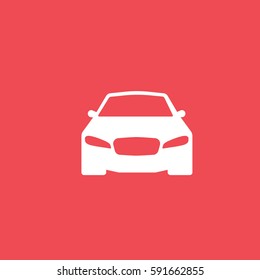 Car Flat Icon On Red Background