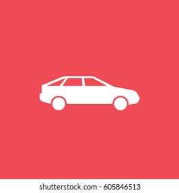 Car Flat Icon On Red Background