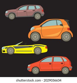 Car flat icon set Cars top view vector illustration