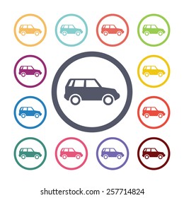 car flat icons set. Open colorful buttons 