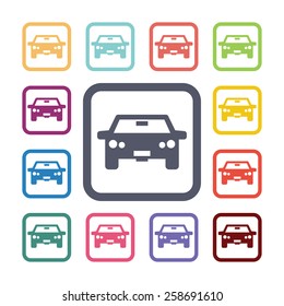 car flat icons set. Open colorful buttons 