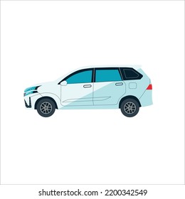 Icono de línea plana de auto sobre fondo blanco. Lado, vehículo, señal de automóvil. Concepto de transporte. Ilustración moderna de diseño de esquema plano, utilizada para temas como logotipo, viajes, tráfico, aplicación, web. EPS vectorial 10