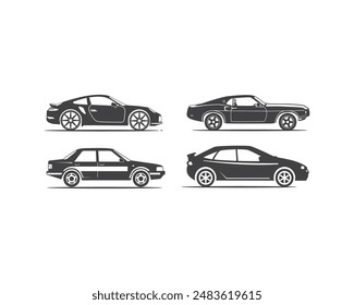 Car flat silhouette vector  black illustrations 