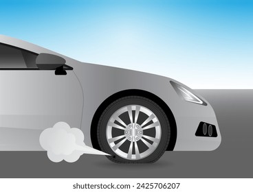 Car Flat Tire or Punctured Wheel Vector Illustration. 