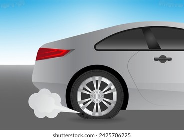 Ilustración vectorial de rueda perforada o neumático plano del coche. 
