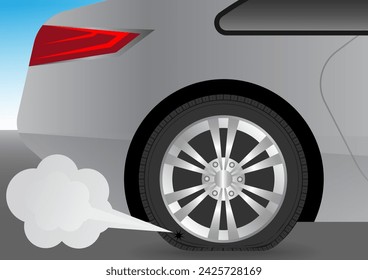 Car Flat Tire or Punctured Wheel Vector Illustration. 