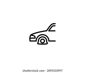 Icono de contorno aislado del vector del neumático plano del automóvil. Ilustración del icono del vector de neumático plano del automóvil