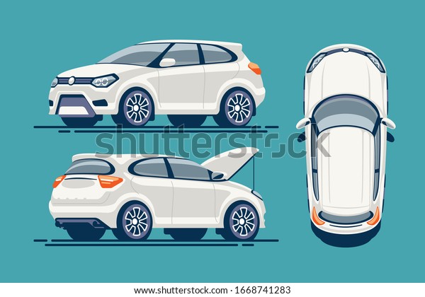 Car flat vector template. SUV\
isolated. Vehicle branding mockup. Side, front, back, top\
view.
