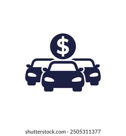 car fleet costs icon on white, vehicle fleet management vector