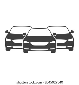 Car fleet icon. Front image of a group of cars. Clipart image isolated on white background. Vector illustration.