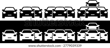 Car fleet icons in black and white styles, vehicle density and automotive collection icons, set of transport silhouettes for mobile apps