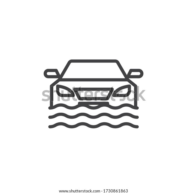 Car flood, disaster\
insurance line icon. linear style sign for mobile concept and web\
design. Car sinking outline vector icon. Symbol, logo illustration.\
Vector graphics