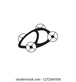 Car flying in the future black vector design illustration.
