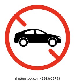 Cartel prohibido del auto, prohibición del transporte de estacionamiento. Restricción de estacionamiento para auto. Prohibición, no permitido, detengan el símbolo del automóvil. No hay aparcamiento. Signo de vector