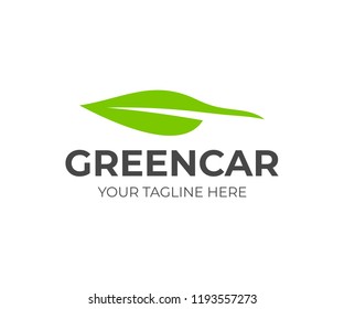 Car in the form of a leaf logo design. Electric car vector design. Green driving logotype