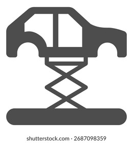 Marco del coche levantado por el icono sólido de la grúa, concepto de las piezas del coche. Gráficos de Vector. Cartel de la elevación del coche en el fondo blanco, icono del estilo del glifo para el móvil o el Diseño web