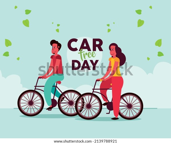 car free day coupel\
in bicycles postcard