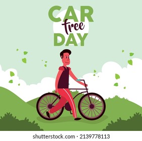 car free day man in bicycle scene