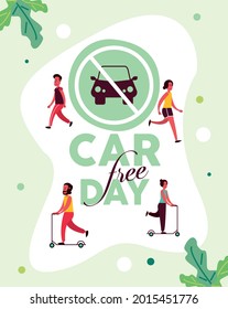 car free day postcard with people
