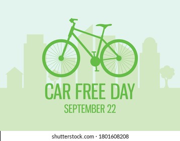 Car Free Day vector. Green bicycle icon vector. Bike silhouette icon. Car Free Day Poster, September 22. Important day