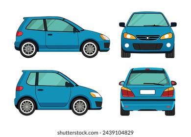 Car front back and side view flat vector illustration