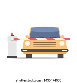 Car in front of the barrier. Entry through the checkpoint with a barrier. Сar park barrier, automatic entry system. Vector illustration flat style isolated on white background