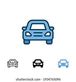 Car front icon in different style. Colored and black color car front view vector icons designed in filled outline, line, glyph and solid style. Vector illustration isolated on white background. EPS 10