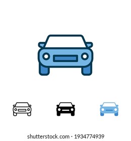 Car front icon in different style. Colored and black color car front view vector icons designed in filled outline, line, glyph and solid style. Vector illustration isolated on white background. EPS 10