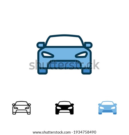 Car front icon in different style. Colored and black color car front view vector icons designed in filled outline, line, glyph and solid style. Vector illustration isolated on white background. EPS 10