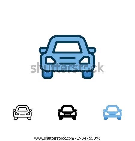 Car front icon in different style. Colored and black color car front view vector icons designed in filled outline, line, glyph and solid style. Vector illustration isolated on white background. EPS 10