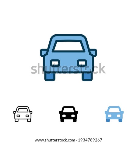 Car front icon in different style. Colored and black color car front view vector icons designed in filled outline, line, glyph and solid style. Vector illustration isolated on white background. EPS 10