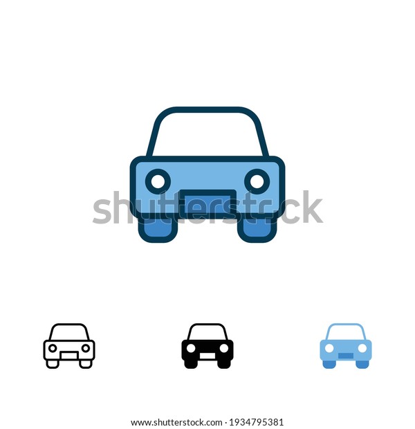 Car front icon in different style. Colored and black\
color car front view vector icons designed in filled outline, line,\
glyph and solid style. Vector illustration isolated on white\
background. EPS 10