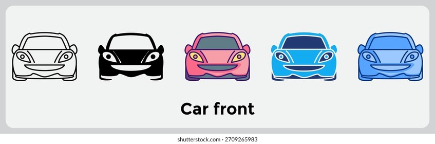 Car Front icon symbolizes human-like patterns in design and mechanical structures. Line, Filled, Color style.