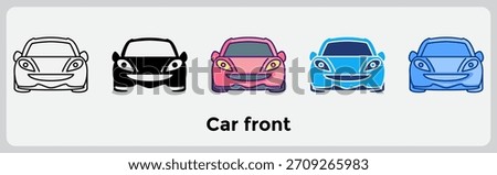 Car Front icon symbolizes human-like patterns in design and mechanical structures. Line, Filled, Color style.