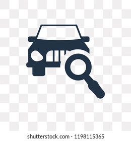 Car front In Magnifier Glass vector icon isolated on transparent background, Car front In Magnifier Glass transparency concept can be used web and mobile