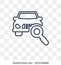 Car front In Magnifier Glass vector outline icon isolated on transparent background, high quality linear Car front In Magnifier Glass transparency concept can be used web and mobile
