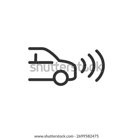 Car with front sensors, linear icon. Vehicle proximity detection. Line with editable stroke.