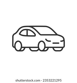 Coche de frente a lado, icono lineal. Línea con trazo editable