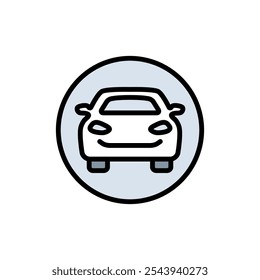 Ícone de cor simples da frente do carro. Símbolo de revendedor de automóveis e automóveis. Auto, visão, esporte, raça, transporte, sinal de transporte. Ilustração vetorial isolada no plano de fundo branco