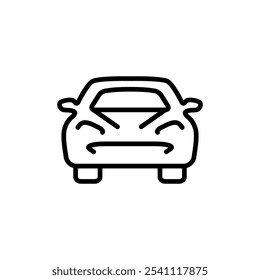 Ícone simples de linha frontal do carro. Símbolo de revendedor de automóveis e automóveis. Auto, ver, esporte, raça, transporte, sinal de contorno de transporte. Ilustração vetorial isolada no plano de fundo branco