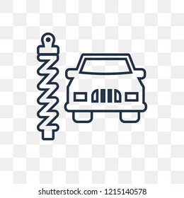 Car front view beside a traffic meter vector outline icon isolated on transparent background, high quality linear Car front view beside a traffic meter transparency concept can be used web and mobile